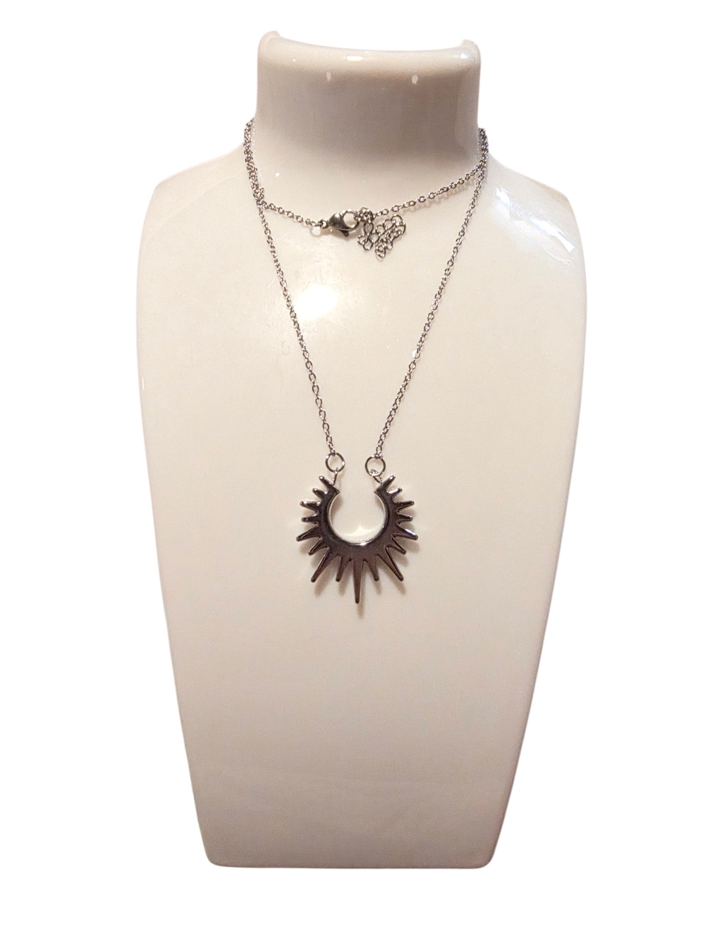 New Stainless Steel Sunburst Pendant Necklace